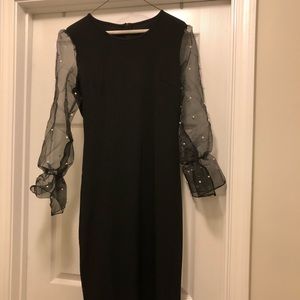 Pearl Beaded Mesh Sleeve form fitting dress
